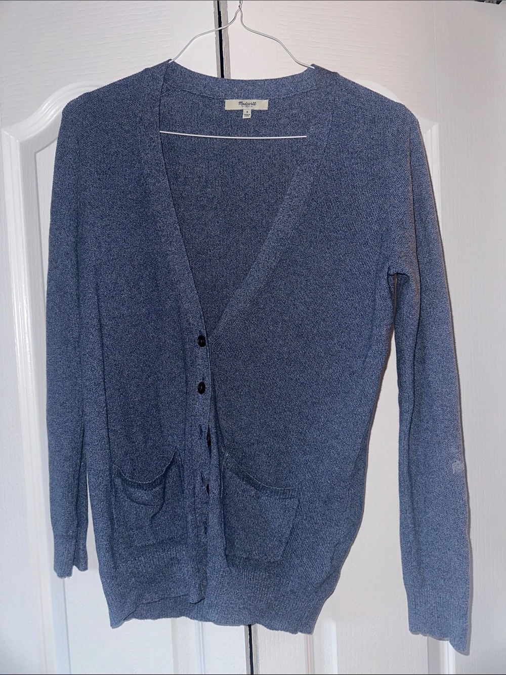 Madewell Heathered Blue V-Neck Button Cardigan